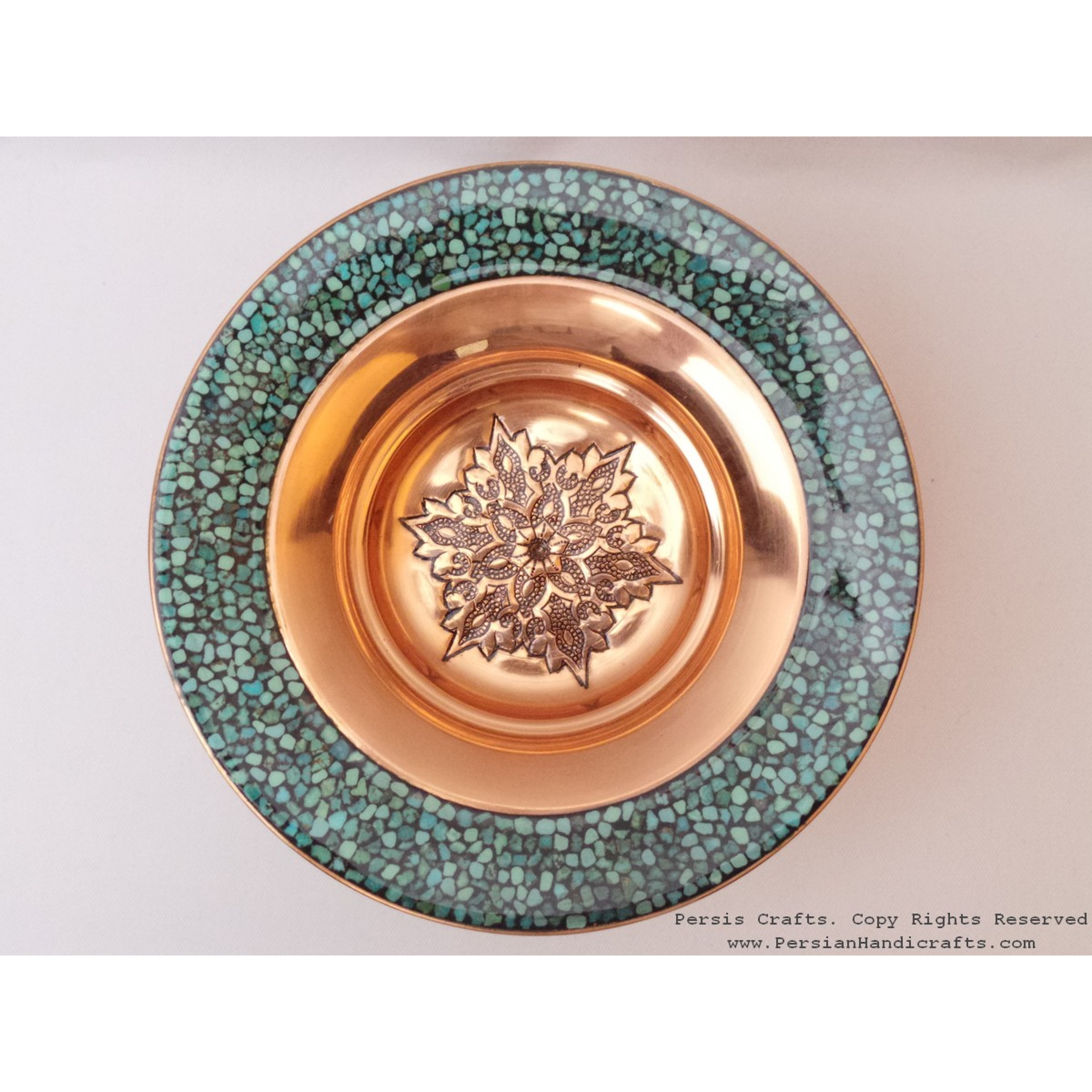 Turquoise Stone & Copper Candy/Nut Pedestal Bowl Dish HTI2011 Persiada